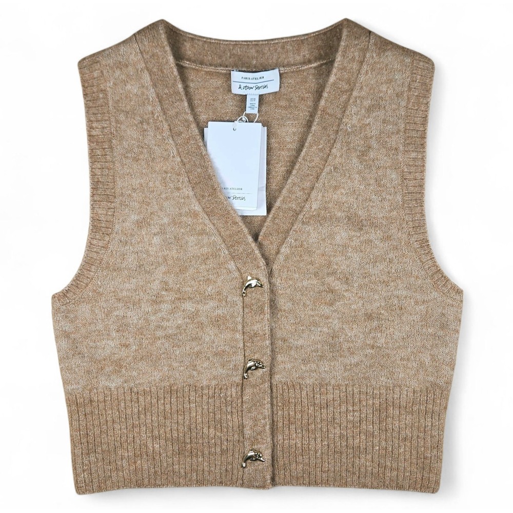 & Other Stories Wool Vest XS Knit Mohair Gold Dolphin Buttons Paris Atelier New - Picture 12 of 12